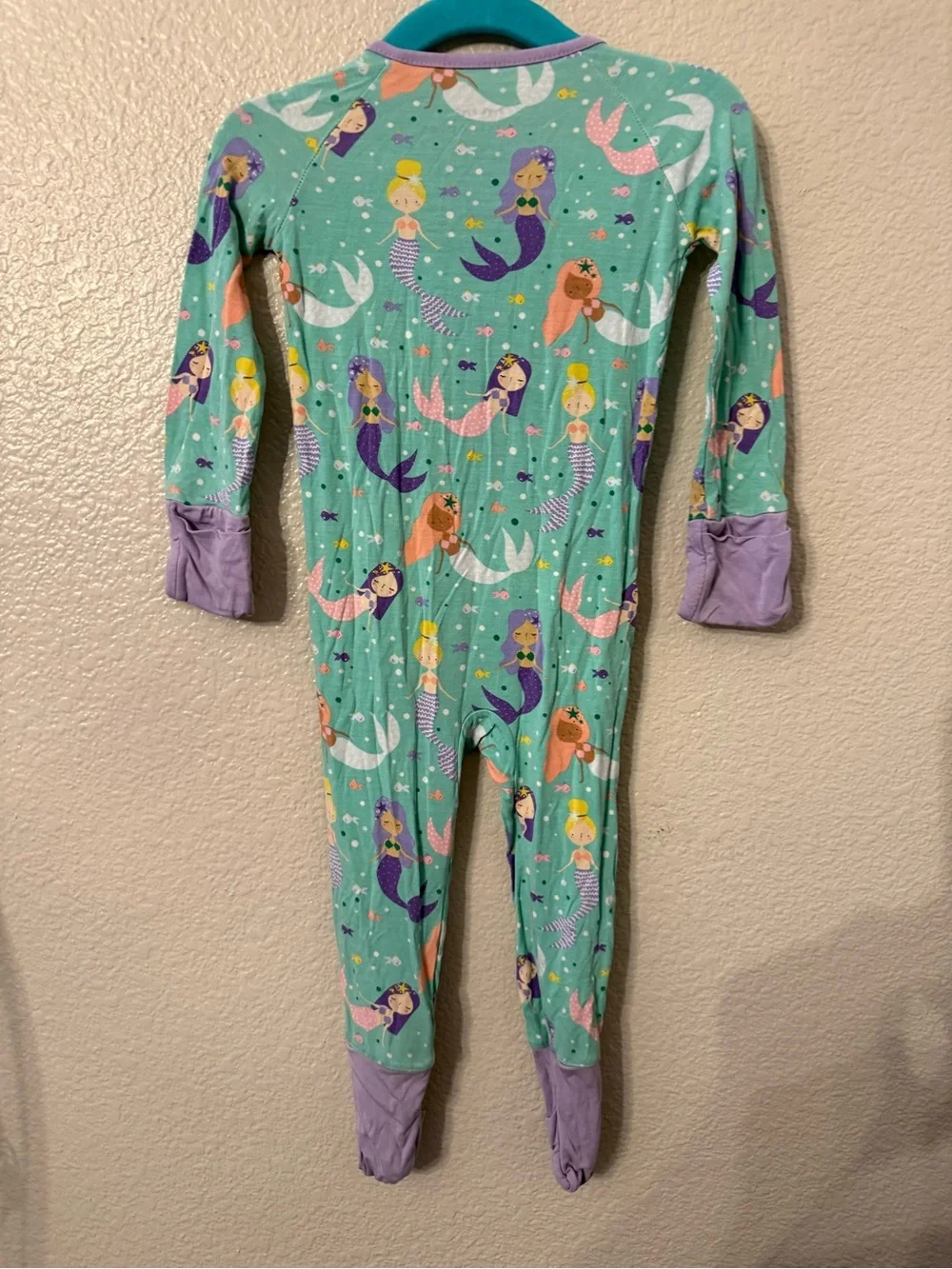 Little Sleepies Mint Green Mermaid Footie Pajamas with Lilac Trim